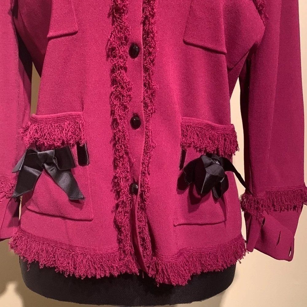DONCASTER Frayed Edge Ribbon Detail Cardigan Sweater